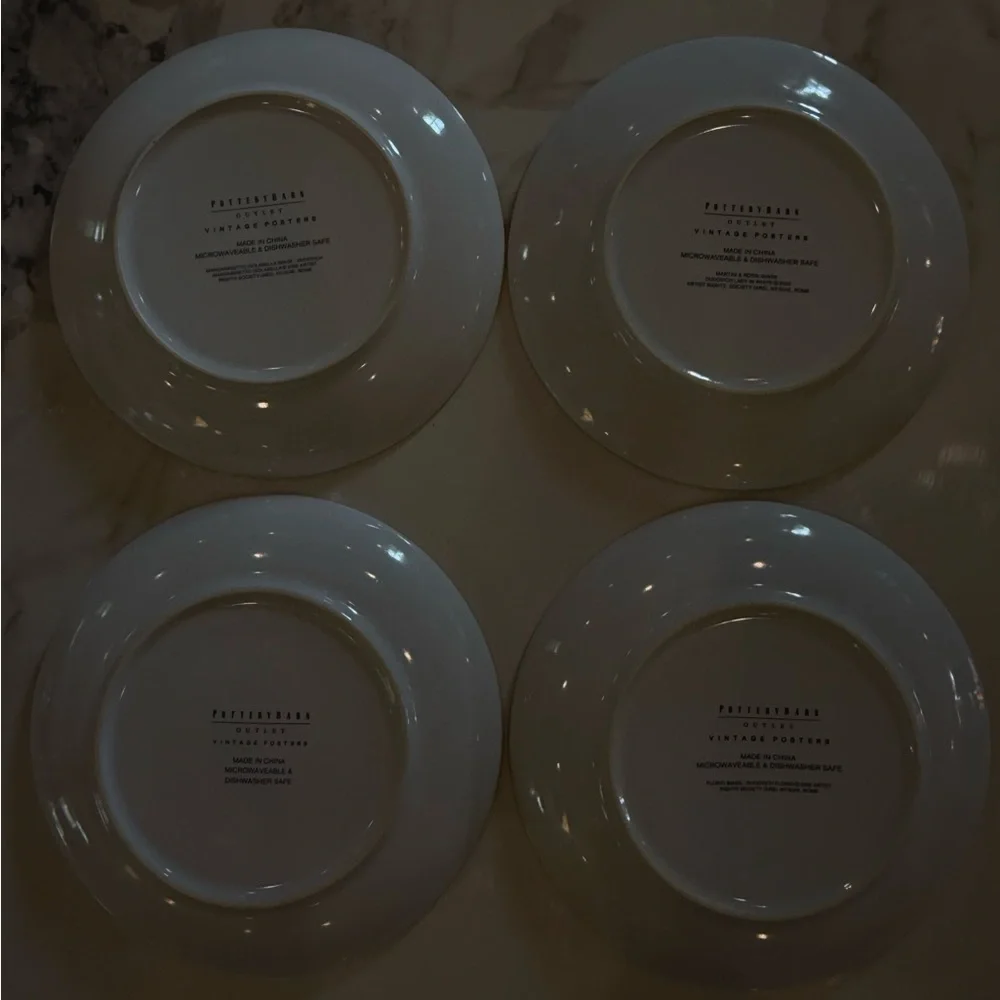 Pottery Barn Martini Vermouth Vintage Cocktail Plates - Black & Cream - New